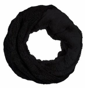 Winter Damen Loop Schal mit Wendemöglichkeit | Strickoptik und Felloptik | Warm und Flauschig [Schwarz]