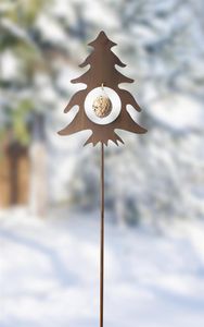 Gartenstecker "Tanne" aus Metall in Rost Optik, 100 cm hoch, Futterstelle für Meisenknödel, Gartendeko, Dekostecker