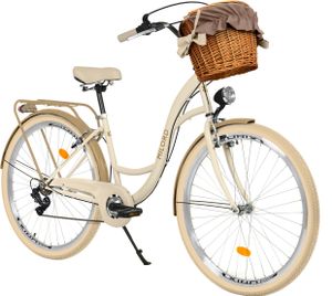 Milord Komfort Fahrrad Mit Weidenkorb Damenfahrrad, 28 Zoll, Creme-Braun, 7 Gang Shimano