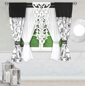 Súprava záclon, 5 kusov, záclona s panelovou záclonou a zirkónmi, čierna - 320 x 180 cm