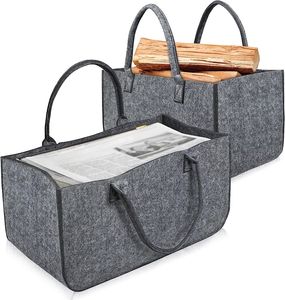 Plstěné tašky 2 kusy tašky na palivové dřevo Felt, skládací velký koš na palivové dřevo Felt Bag Shopper na dřevo noviny Firewood Felt Bag - Light Grey CEEDIR
