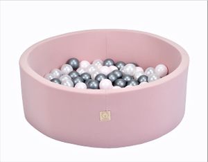 MISIOO Smart Bällebad - 200 Bälle - Maschinenwaschbar -  - Rund, 90x27 cm, Rosa, Rosa Weiß und Silber Bälle