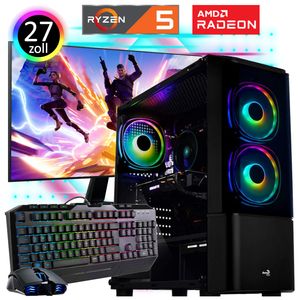 MEINPC Gaming PC Komplett-Set AMD Ryzen5 4600G - AMD Radeon VEGA Grafik - 512GB M.2 NVMe SSD - 32GB DDR4 - Windows 11 - WLAN - Gaming 27" TFT - Tastatur/Maus - Gamer PC