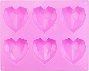 Silikon Backform Herz Pink 3D Diamant Herz Silikonform Backformen Herzform 6 Herzchen Schokoladenformen 21.8 * 17 * 2.2 cm Herzbackform Kuchenform Herz für Kuchen, Muffincups, Schokolade