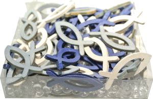 300-tlg Streudeko für Kommunion Konfirmation Taufe Holzfische + Glitzerperlen - 0,04 € pro Stück