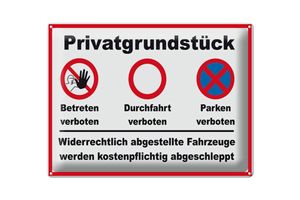 Blechschild Parken 40x30cm Privatgrundstück betreten Verbot