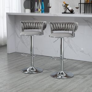 Abrihome Barhocker 2er-Set, Gepolstert Barstühle mit Samtbezug, Drehstühle mit Rückenlehne und Fußstütze, Grau