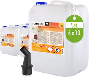 6x 10 L FLAMBIOL® Bioethanol 96,6% Premium für Ethanolkamin