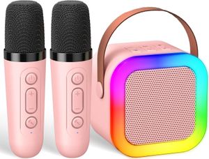 Bluetooth Karaoke Maschine mit 2 kabellosen Mikrofonen, Bluetooth Lautsprecher mit Gesangsentferner, 3 LED-Lichtmodi Karaoke Maschine, Rosa Bluetooth Karaoke Maschine mit 2 kabellosen Mikrofonen, Bluetooth Lautsprecher mit Gesangsentferner, 3 LED-Lichtmodi Karaoke Maschine, Rosa