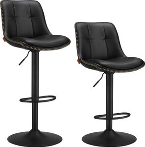 VASAGLE Barhocker 2er Set, höhenverstellbar, drehbar, mit Rückenlehne und Fußstütze, Tintenschwarz