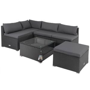 Casaria Polyrattan Lounge Set XL mit 7 cm Auflagen 15 cm Rückenkissen 5mm Sicherheitsglas Tisch Wetterfest Garten Ecklounge Gartenmöbel, Farbe:schwarz/anthrazit