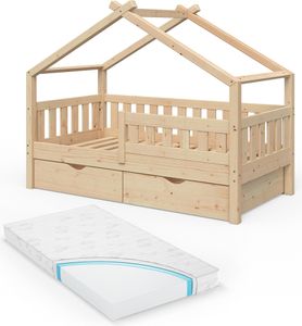 Vitalispa Hausbett Design, 80x160 cm mit 2 Schubladen und Matratze, Naturholz