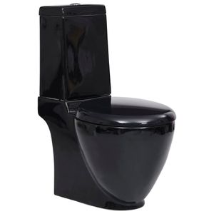 vidaXL WC Keramická toaleta Kúpeľňa Okrúhly vertikálny vývod čierna