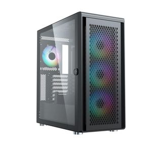 Silentware Air 100 Midi Tower PC-Gehäuse, Metall Mesh-Front, Glas-Seitenfenster, 4x 120mm A-RGB Hydro-Lager Lüfter, GPU 383mm, ATX Netzteil, Schwarz Silentware Air 100 Midi Tower PC-Gehäuse, Metall Mesh-Front, Glas-Seitenfenster, 4x 120mm A-RGB Hydro-Lager Lüfter, GPU 383mm, ATX Netzteil, Schwarz
