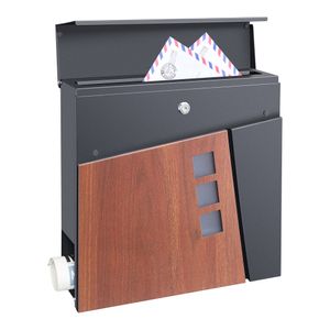 Poštovní schránka Alfstedt 37x37x10,5 cm Poštovní schránka s tubusem na noviny Nástěnná poštovní schránka s průhledem Uzamykatelná na 2 klíče Ocel antracit/dřevěný vzhled