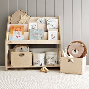Babywood Bücherregal aus Holz für Kinder | Kinderregal mit 2 Spielzeugkisten | Montessori Bücherregal | sicheres Bücherregaler |