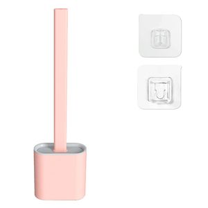 Silikon-Flex-WC-Bürste, WC-Reinigungssystem, Wand-WC-Zauberstab, rutschfest, langer Griff, weiche Silikonborsten, einfache Reinigung der WC-Ecke, Wandmontage ,Pink