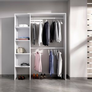 Kleiderschrank Dgolett, Struktur für begehbaren Kleiderschrank, offene Garderobe, 140 x 40 x 187 cm, Weiß