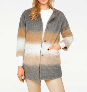 Heine - Best Connections Damen Wollflausch-Kurzmantel, grau-camel, Größe:34