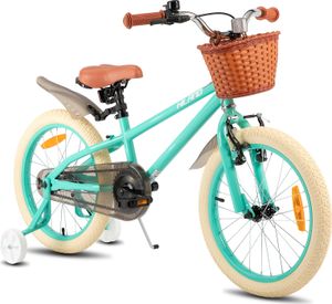 HILAND Ins Star 18 Zoll Kinderfahrrad für Mädchen Jungen 5 6 7 8 9 Jahre mit Stützräder, Korb, Handbremse und Rücktrittbremse, Mintgrün