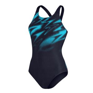 Speedo Hyperboom Placement Muscleback Badeanzug Damen schnelltrocknend und chlorbeständig, Farbe:Blau, Größe:38