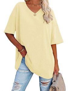 Damen Blusen Lässig Oberteile Sommer Shirts V-Ausschnitte Tshirt Elegant T-Shirt Hellgelb,Größe Xl