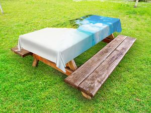 ABAKUHAUS Ozean Tischdecke Outdoor, Bild Der Tropischen Strand Seehimmel Landschaft Kokosnuss Palmen Moderne Lage, Creme Grün Blau, 145x210cm
