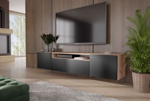 TV-Schrank Leo Fernsehschrank TV-Lowboard 200 cm Design dreitürig Wohnzimmer Wandmontage (Farbe: eiche artisan und schwarz ) TV-Schrank Leo Fernsehschrank TV-Lowboard 200 cm Design dreitürig Wohnzimmer Wandmontage (Farbe: eiche artisan und schwarz )
