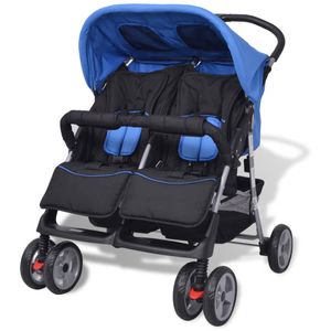 Prolenta Premium  Baby Zwillingswagen Stahl Blau und Schwarz