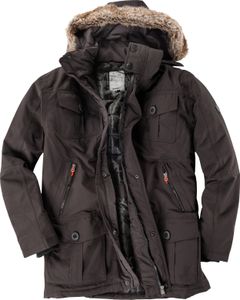 Brigg dunkelbrauner Parka mit abnehmbarer Kapuze in Übergröße, Größe:4XL Brigg dunkelbrauner Parka mit abnehmbarer Kapuze in Übergröße, Größe:4XL
