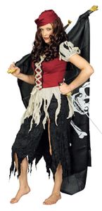 K31250673-36-38-A schwarz-grau-rot Damen Piraten Fetzen Kleid Freibeuterin Gr.36-38