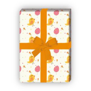 Lustiges Oster Geschenkpapier mit Vögelchen und Ostereiern, beige - G11859, 32 x 48cm