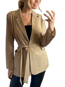 Damen Blazer Langarm Mantel Business Jacken Regular fit Büro Herbst Strickjacke Kamel,Größe XL