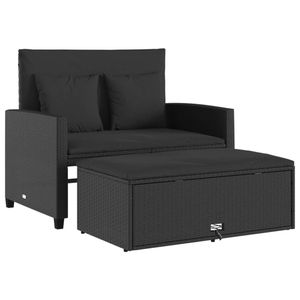 vidaXL Gartensofa mit Kissen 2-Sitzer Schwarz Poly Rattan