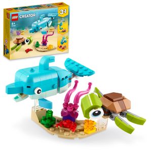 LEGO 31128 Creator 3-in-1 Delfin und Schildkröte, Seepferdchen, Fisch, Meerestieren-Figuren, Spielzeug zum Bauen