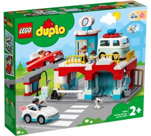 LEGO 10948 DUPLO Parkhaus mit Autowaschanlage mit Spielzeugauto, Wohnmobil und Rennauto, Garagen-Spielzeug inkl. 4 Figuren, für Kleinkinder, Mädchen und Jungen ab 2 Jahre