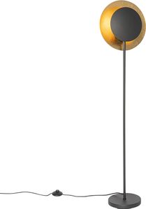 QAZQA - Art Deco Art-Deco-Stehlampe schwarz mit Gold I Messing - Emilienne I Wohnzimmer I Schlafzimmer - Stahl Länglich - LED geeignet E27