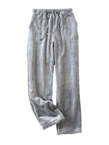 Damen Schlafhosen Elastische Taille Fleece Pyjama Hosen Fuzzy Pj Lang Nachtwäsche Farbe:Grau,Größe L