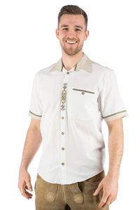 OS Trachten Herren Hemd Kurzarm Trachtenhemd mit Liegekragen Wimmidu, Größe:45/46, Farbe:weiß