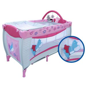 Baby-Delux Babybett Reisebett Kinder Reisebett Kinderbett Laufstall Rosa Grau Hippo