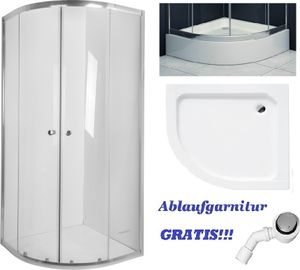 BADLAND Duschwanne und Duschkabine Vitoria Transparentes Glas 80x80 180cm Halbrund mit Ablaufgarnitur GRATIS