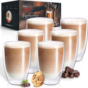 Fresh Master Latte Macchiato Gläser - Barista für besten Genuss - 400 ml Thermo Glas Tassen Set doppelwandig I doppelwandige Kaffeegläser (6x400ml)