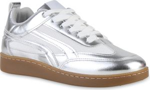 VAN HILL Damen Sneaker Low Schnürer Bequeme Metallic Schnür-Schuhe 841526, Farbe: Silber, Größe: 38 VAN HILL Damen Sneaker Low Schnürer Bequeme Metallic Schnür-Schuhe 841526, Farbe: Silber, Größe: 38