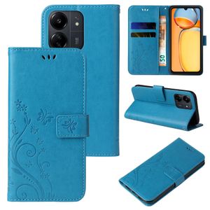 Handy Tasche Handyhülle für Xiaomi Redmi 13C Blumen Schmetterling Flip Cover Case Farbe: Blau