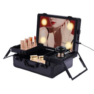 Kosmetický kufřík Make-up Case Black Kadeřnický kufřík Make-up Box Kosmetický box s LED lampami Sklápěcí zrcadlo Dárek