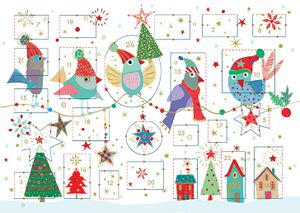 1 Adventskalenderkarte Adventskalender Umschlagkarte Sternengirlande Vögel ca ca 16,6 x 11,5 cm bunt