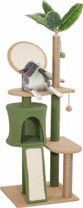 PawHut Kratzbaum 139 cm Katzenbaum mit Katzenhöhle, Spielball, Katzenkratzbaum mit Sisal-Kratzsäulen, für Katzen bis 5 kg, Grün