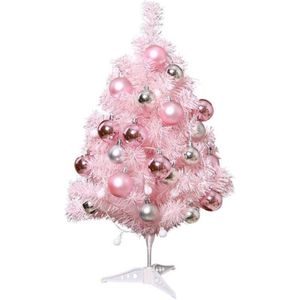 Rosa Weihnachtsbaum mit LED Beleuchtung und Kugeln Kleiner Tannenbaum Beleuchtet Mini Christbaum Weihnachten Tischdeko