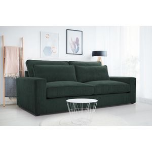 Sofa Como 221 cm Polstersofa aus Velours im modernes Stil Wellenfedern Wohnzimmer Couch, Stoff: lincoln 39 - grün