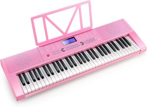 COSTWAY 61 Tastatur Elektroklavier, Digitale Keyboard tragbar (255 Rhythmen, 255 Töne und 24 Demos) Digitalpiano Set für Kinder und Erwachsene (Rosa)